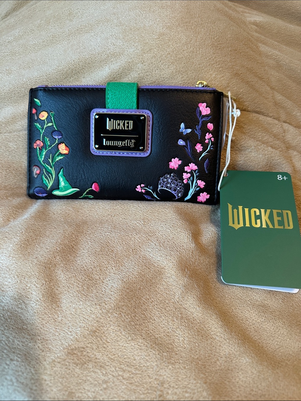 Loungefly Black Wicked Floral Zip Wallet with Green Strap NWT